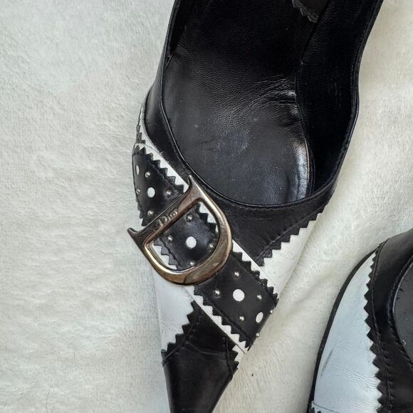 Dior Era Galliano Vintage Y2K Pointed Toe Black and With Leather Made in Italy - Picture 7 of 8